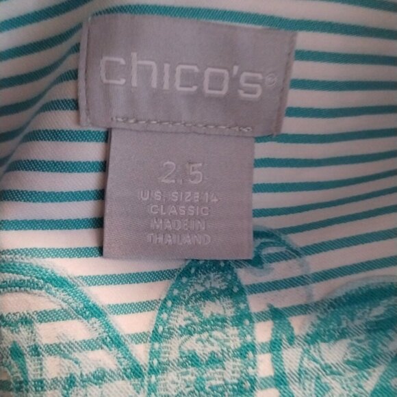 Chico's Women's No Iron Stretch Stripe Paisley Jacquard Shirt Size 14 3/4 Sleeve - Picture 8 of 11